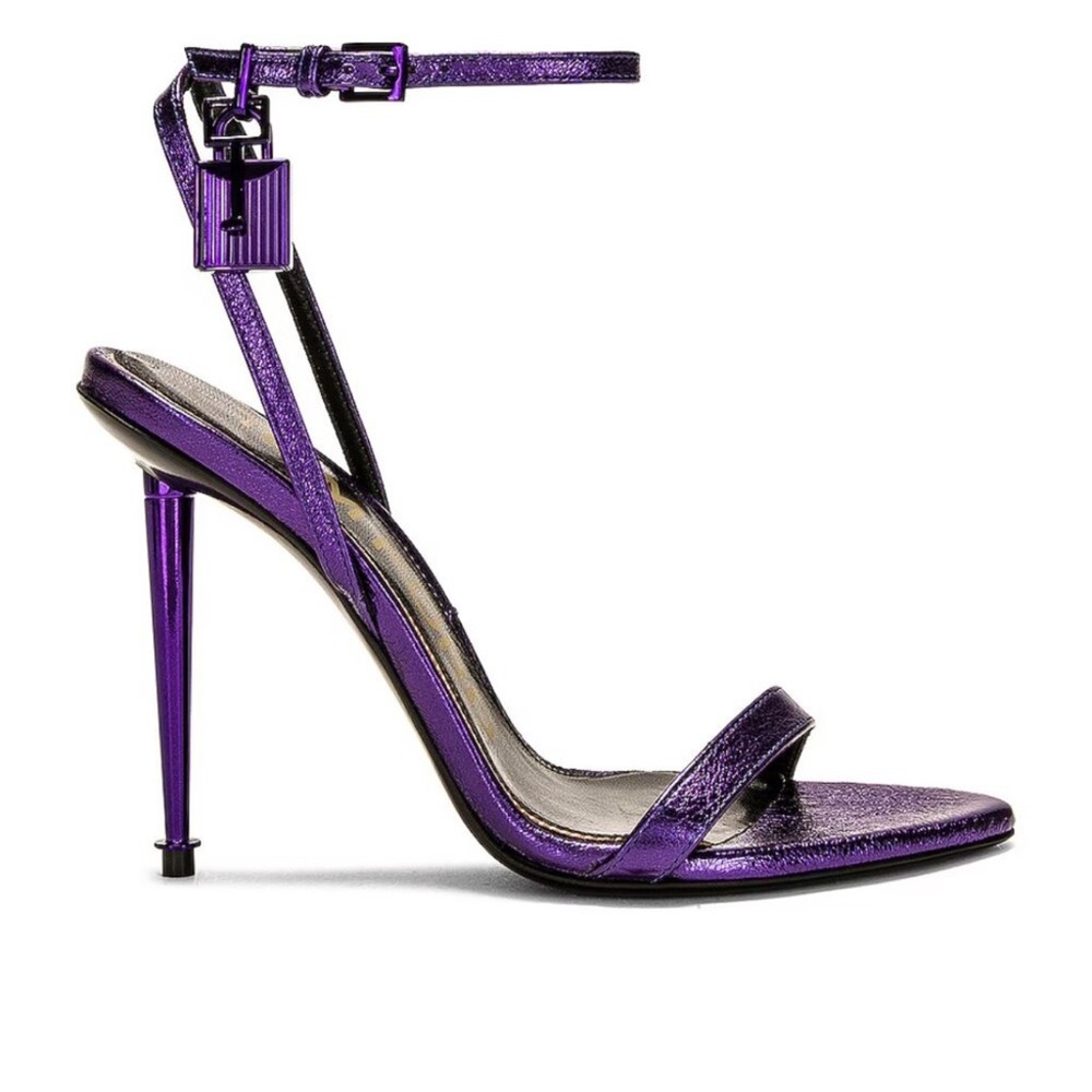 Tom Ford Metallic Electric Purple Lock Sandal Heels Size 40